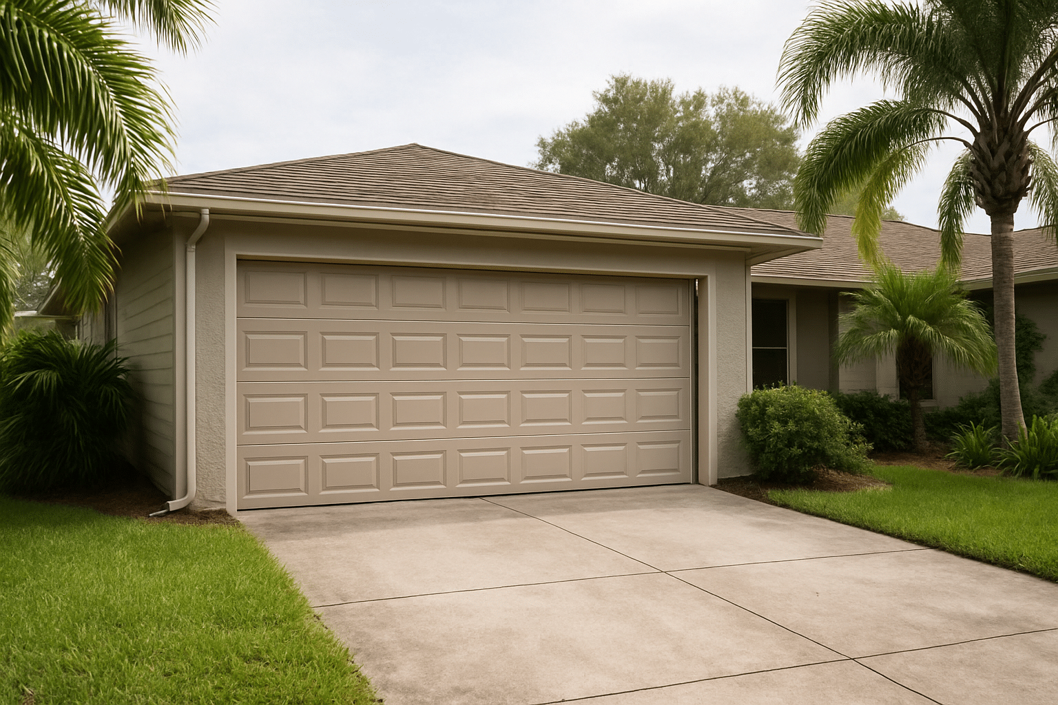 Establishes the core service  -  new garage door installation  -  on a typical Winter Park ranch home, grounding the her